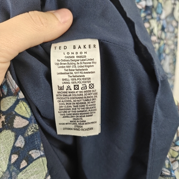 Ted Baker Tiered Swing Mini Dress Butterfly Print Long Sleeve in Blue Size 8 - Picture 16 of 16